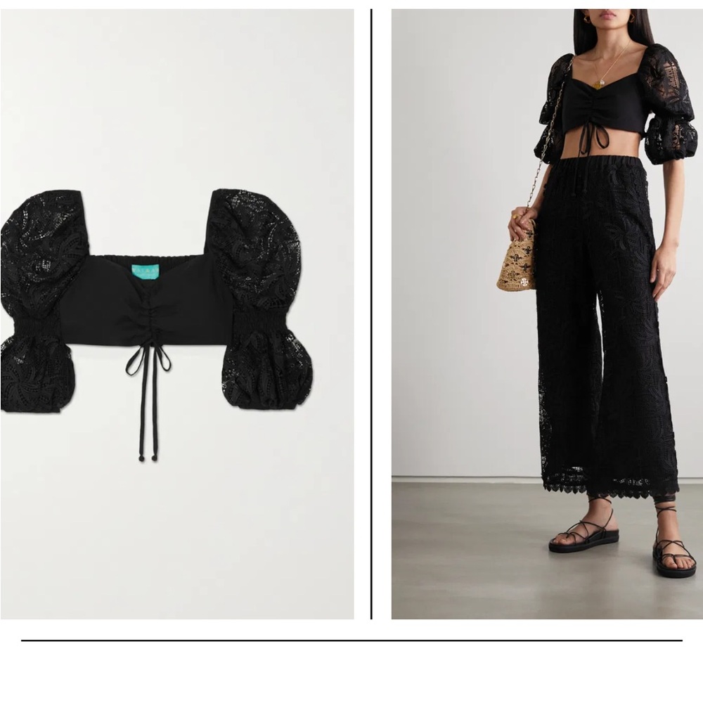 Waimari Corsario Cropped Guipure Lace and Cotton Top